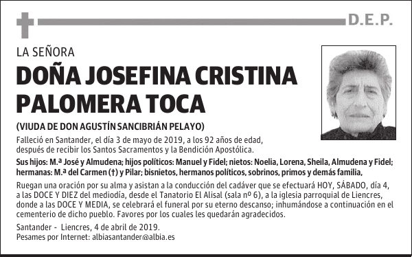 DOÑA JOSEFINA CRISTINA PALOMERA TOCA