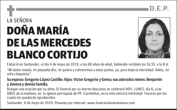 DOÑA MARÍA DE LAS MERCEDES BLANCO CORTIJO