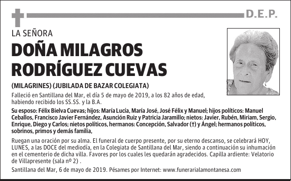 DOÑA MILAGROS RODRÍGUEZ CUEVAS