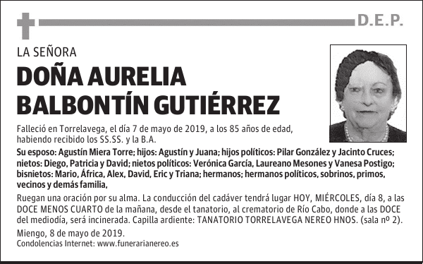 DOÑA AURELIA BALBONTÍN GUTIÉRREZ