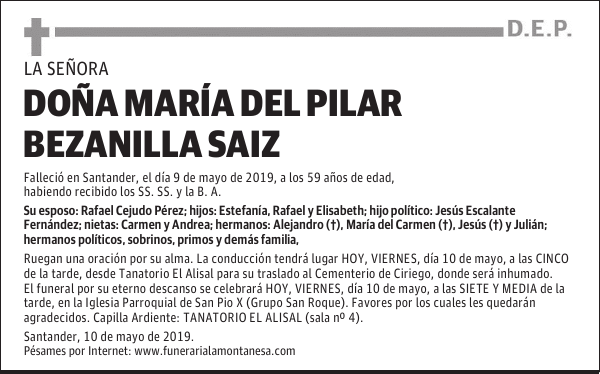 DOÑA MARÍA DEL PILAR BEZANILLA SAIZ