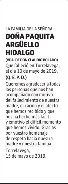 DOÑA PAQUITA ARGÜELLO HIDALGO