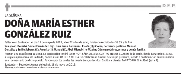 DOÑA MARÍA ESTHER GONZÁLEZ RUIZ