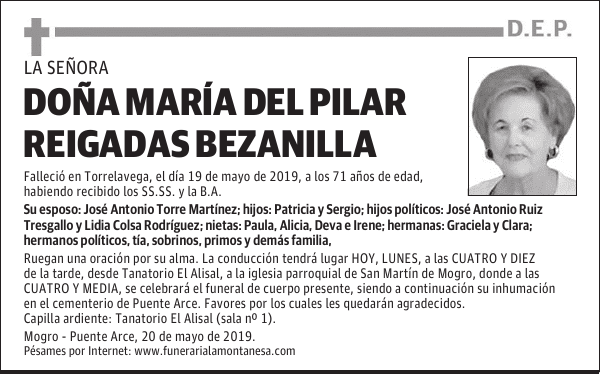 DOÑA MARÍA DEL PILAR REIGADAS BEZANILLA