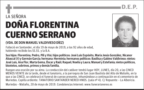 DOÑA FLORENTINA CUERNO SERRANO