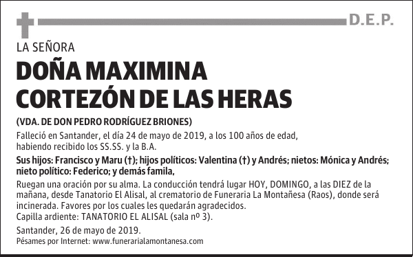 DOÑA MAXIMINA CORTEZÓN DE LAS HERAS