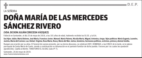 DOÑA MARÍA DE LAS MERCEDES SÁNCHEZ RIVERO