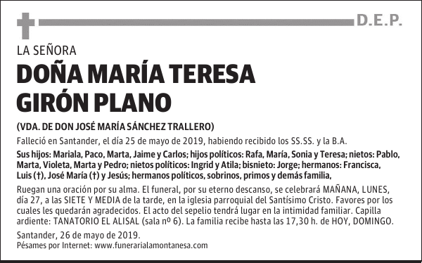 DOÑA MARÍA TERESA GIRÓN PLANO