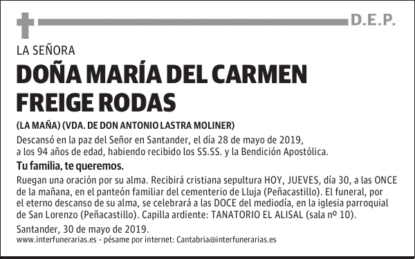 DOÑA MARÍA DEL CARMEN FREIGE RODAS
