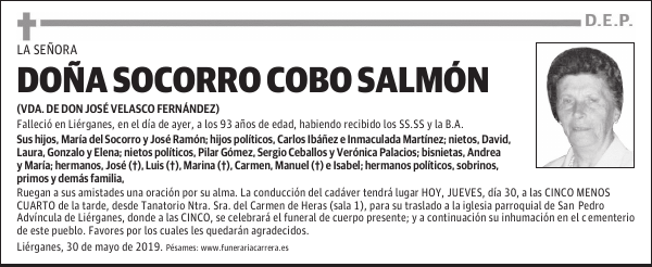 DOÑA SOCORRO COBO SALMÓN