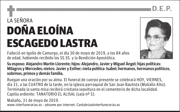 DOÑA ELOÍNA ESCAGEDO LASTRA