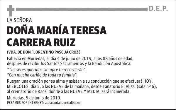DOÑA MARÍA TERESA CARRERA RUIZ