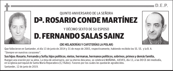 DOÑA ROSARIO CONDE MARTÍNEZ Y DON FERNANDO SALAS SAINZ