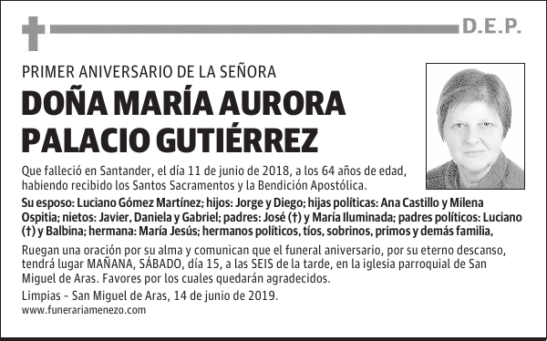 DOÑA MARÍA AURORA PALACIO GUTIÉRREZ
