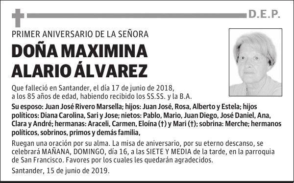 DOÑA MAXIMINA ALARIO ÁLVAREZ