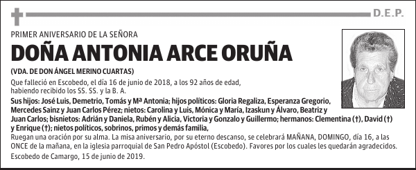 DOÑA ANTONIA ARCE ORUÑA