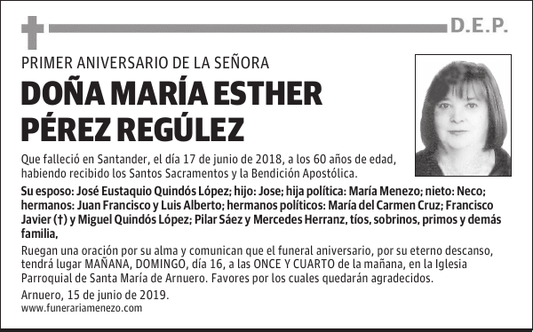 DOÑA MARÍA ESTHER PÉREZ REGÚLEZ