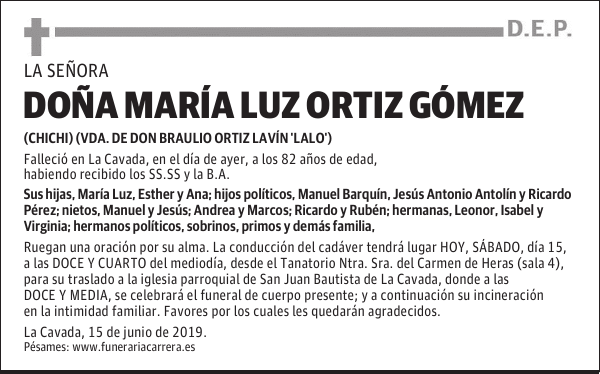DOÑA MARÍA LUZ ORTIZ GÓMEZ