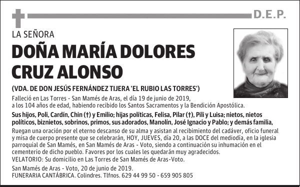 DOÑA MARÍA DOLORES CRUZ ALONSO