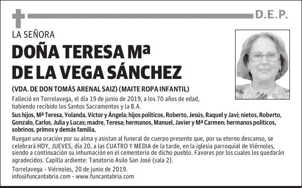DOÑA TERESA Mª DE LA VEGA SÁNCHEZ