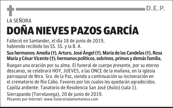 DOÑA NIEVES PAZOS GARCÍA