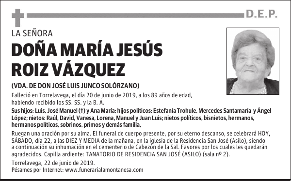 DOÑA MARÍA JESÚS ROIZ VÁZQUEZ