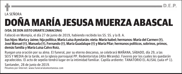 DOÑA MARÍA JESUSA MUERZA ABASCAL