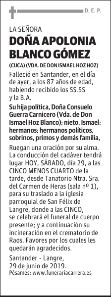 DOÑA APOLONIA BLANCO GÓMEZ