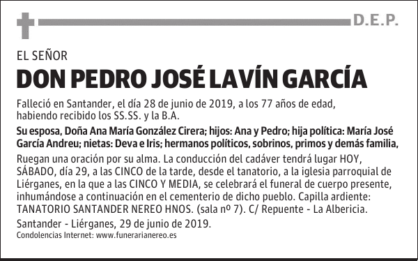 DON PEDRO JOSÉ LAVÍN GARCÍA