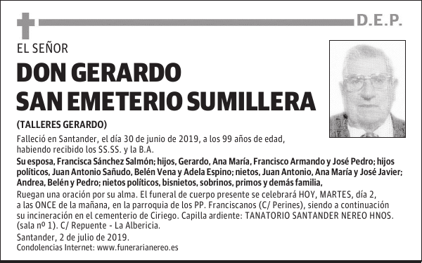 DON GERARDO SAN EMETERIO SUMILLERA