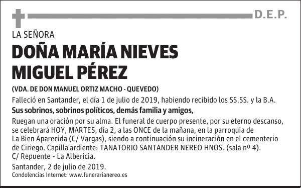 DOÑA MARÍA NIEVES MIGUEL PÉREZ