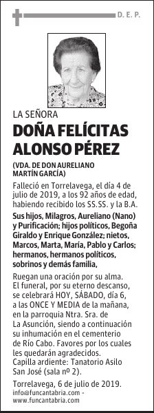 DOÑA FELÍCITAS ALONSO PÉREZ