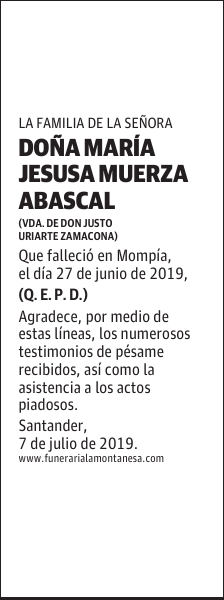 DOÑA MARÍA JESUSA MUERZA ABASCAL