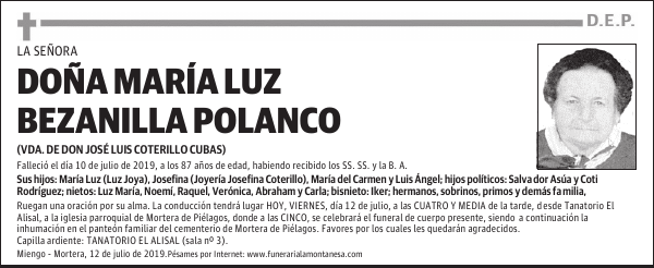 DOÑA MARÍA LUZ BEZANILLA POLANCO