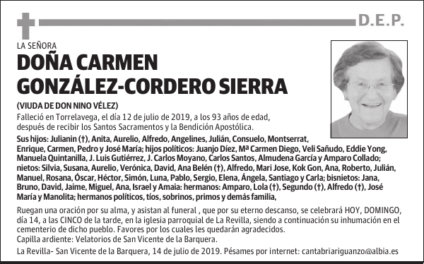 DOÑA CARMEN GONZÁLEZ-CORDERO SIERRA