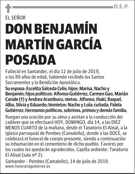 DON BENJAMÍN MARTÍN GARCÍA POSADA