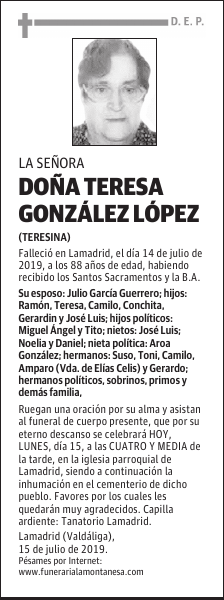 DOÑA TERESA GONZÁLEZ LÓPEZ