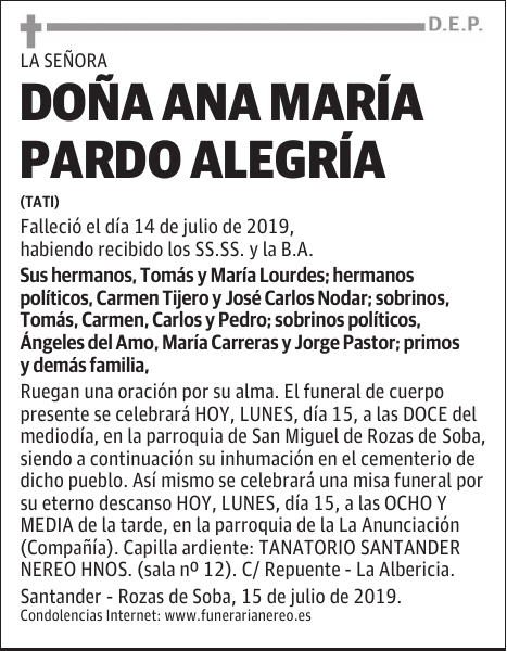 DOÑA ANA MARÍA PARDO ALEGRÍA