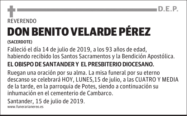 REVERENDO DON BENITO VELARDE PÉREZ