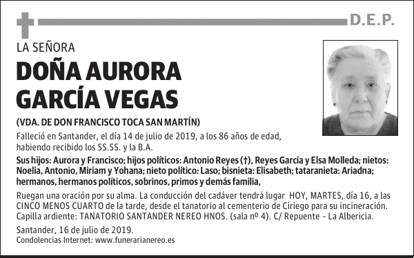 DOÑA AURORA GARCÍA VEGAS