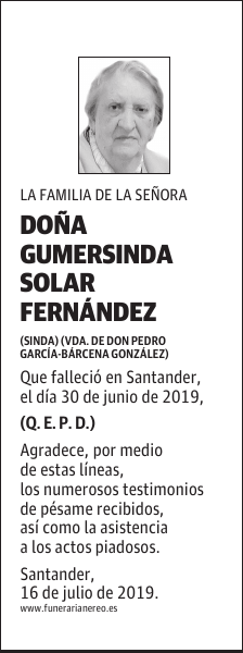 DOÑA GUMERSINDA SOLAR FERNÁNDEZ