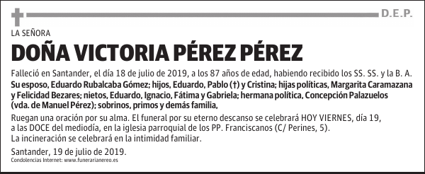DOÑA VICTORIA PÉREZ PÉREZ