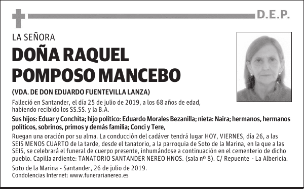 DOÑA RAQUEL POMPOSO MANCEBO
