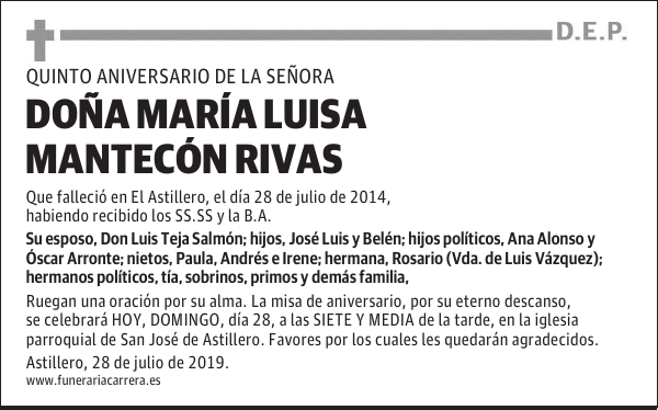 DOÑA MARÍA LUISA MANTECÓN RIVAS