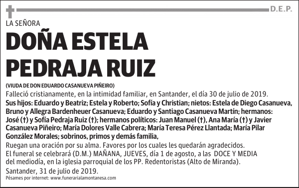 DOÑA ESTELA PEDRAJA RUIZ