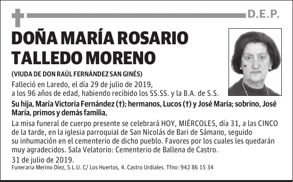 DOÑA MARÍA ROSARIO TALLEDO MORENO