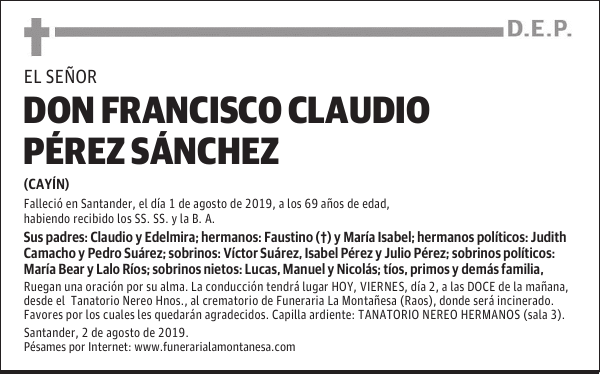 DON FRANCISCO CLAUDIO PÉREZ SÁNCHEZ