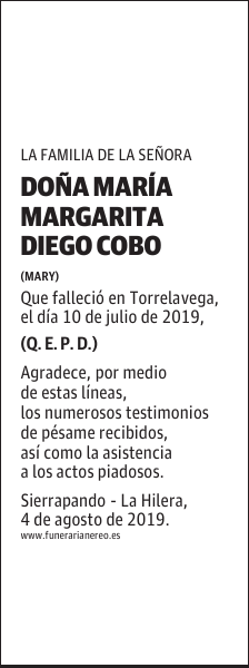 DOÑA MARÍA MARGARITA DIEGO COBO