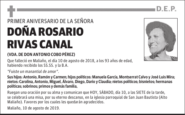 DOÑA ROSARIO RIVAS CANAL