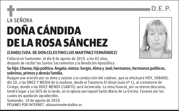 DOÑA CÁNDIDA DE LA ROSA SÁNCHEZ